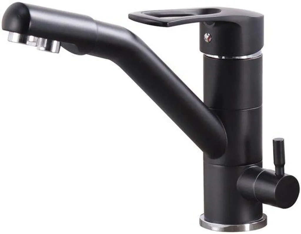 Robinet 3 voies noir pour eau filtrée avec bec flexible pivotant 360°