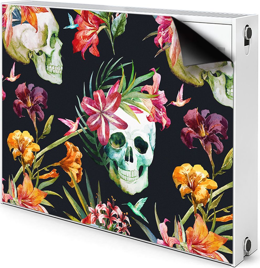 Magnet Heizkörperabdeckung Heizkörperverkleidung Verkleidung Abdeckung 80x60 cm - Schädel und Blumen