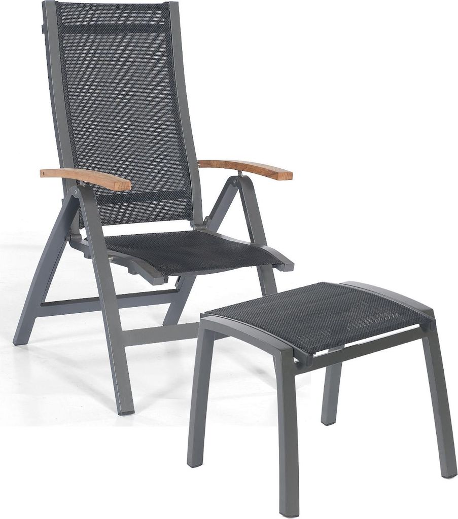 Sonnenpartner Florida Klappsessel mit Fußhocker anthrazit/Textilen schwarz