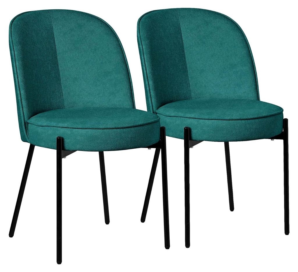Esszimmerstühle 2er Set, Petrol, Küchenstühle mit Stoffbezug und Metallbeinen, Wohnzimmerstuhl mit Rückenlehne, Polsterstühle für Esszimmer u...