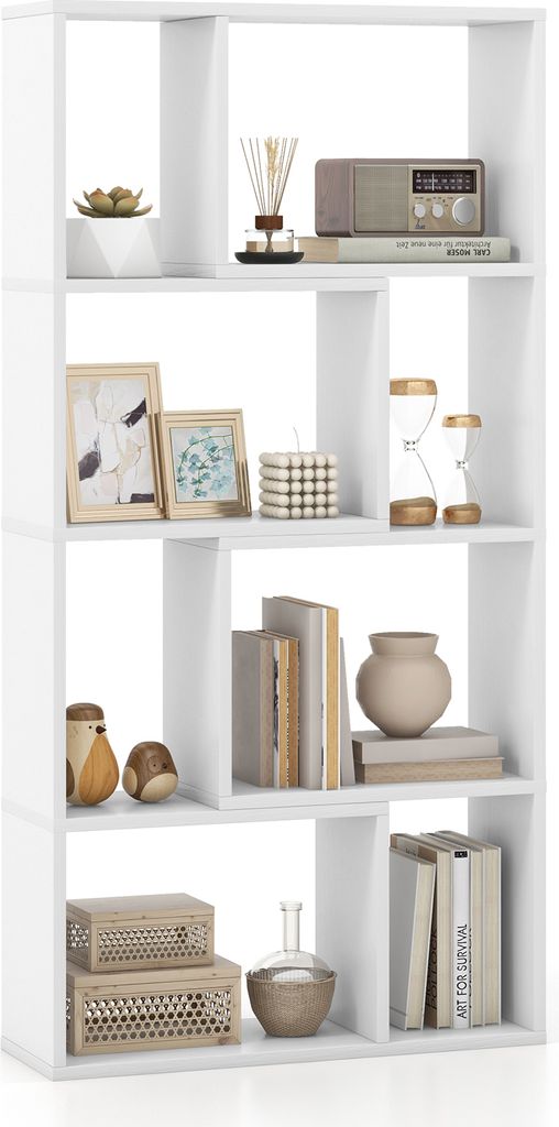 COSTWAY Bücherregal mit 4 Ebenen, Standregal mit 8 Fächern, Würfelregal, Regal, Büroregal, Aufbewahrungsregal für Wohnzimmer, Schlafzimmer, Ar...
