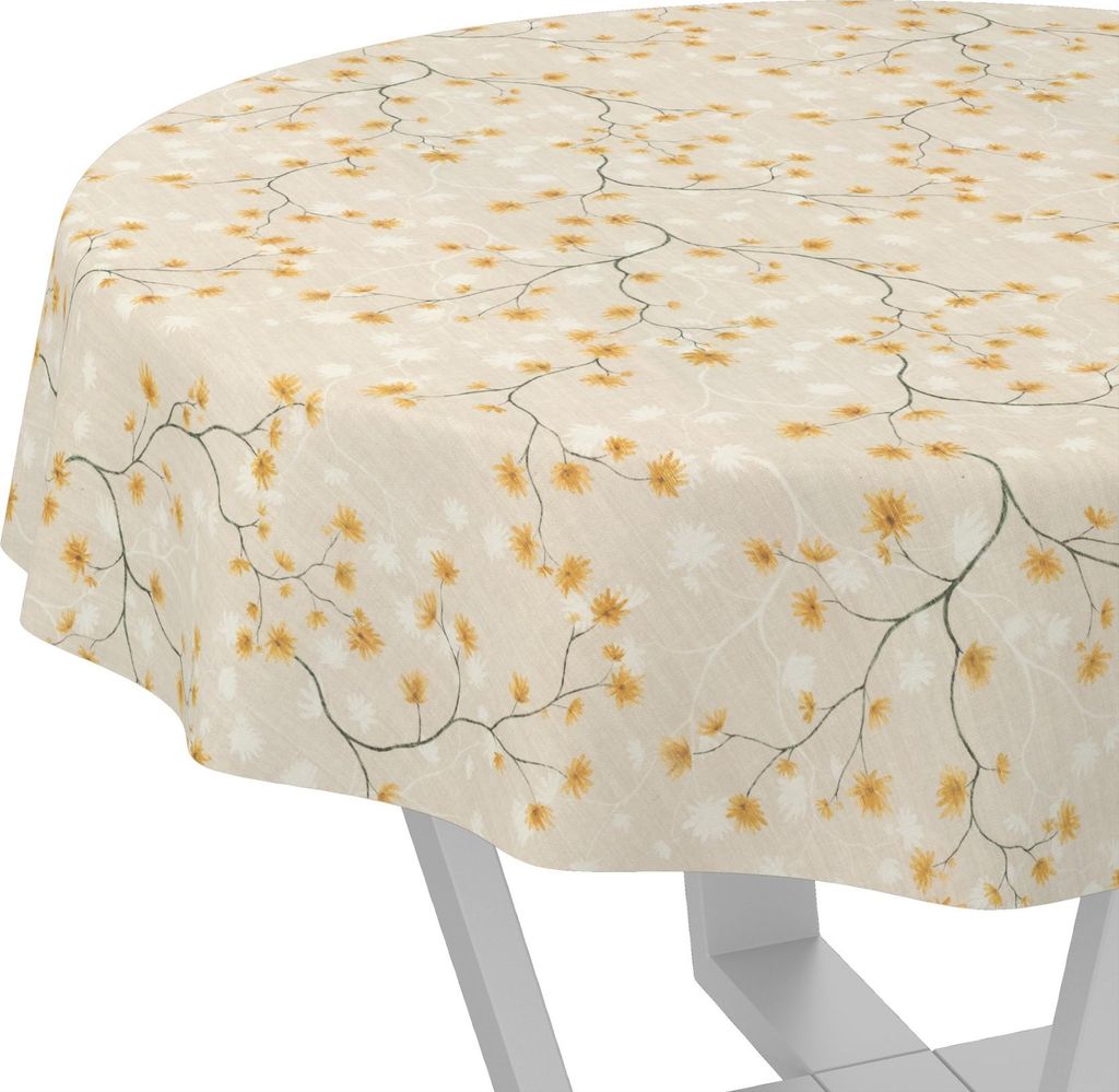 Tischdecke Magnolie-Chloe Beige Rund 100cm Schnittkante