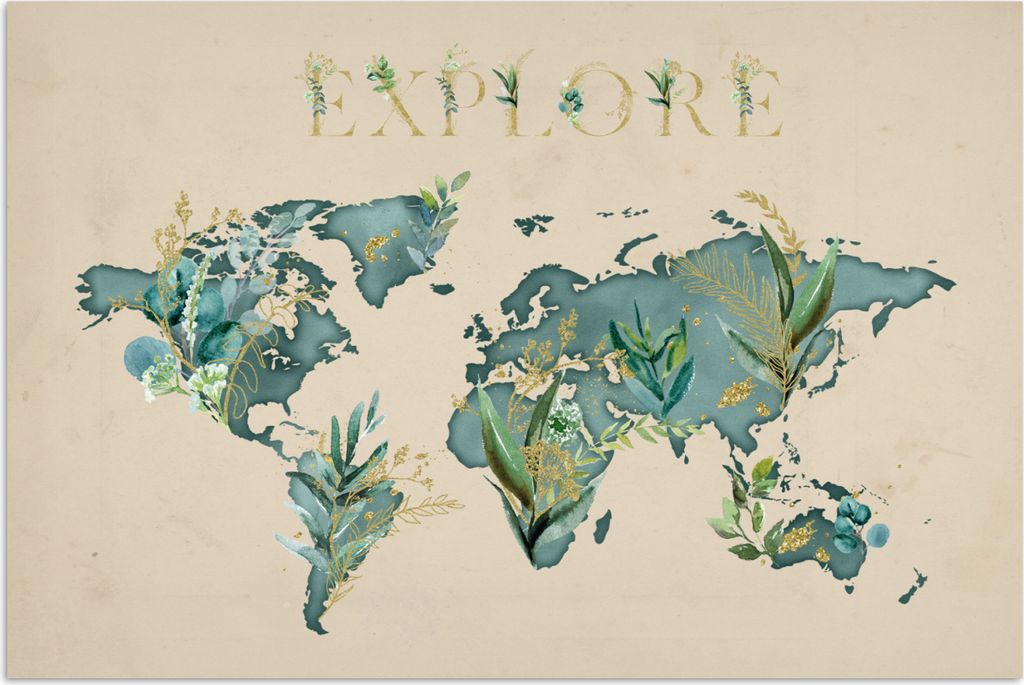 MuchoWow Poster Weltkarte - Erkunden - Gold 120x80 cm - Bilder