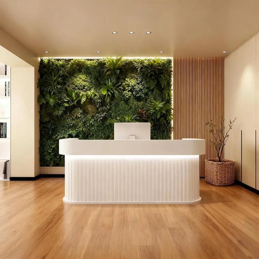 Reception Desk, Bar Counter, Rounded Corner Design, Vertical Stripe Pattern, Modern Design, Salon, Hotel, Store Front Desk Weiß 100×60×100cm【B...