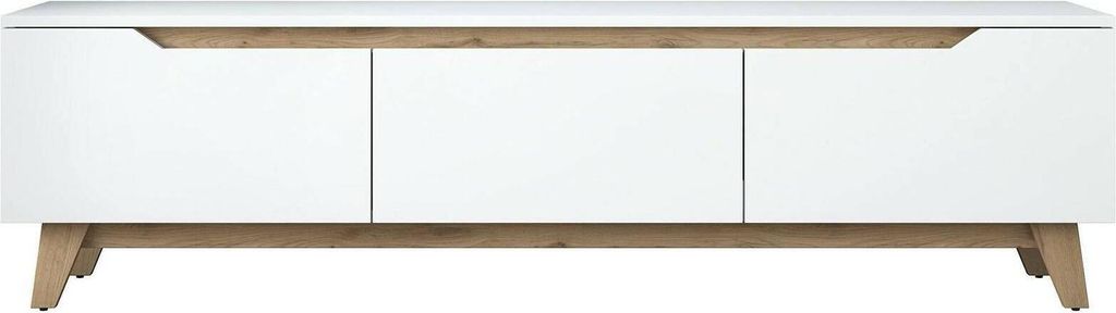 Fernsehschrank Cor, Ständer für Wohnzimmerfernseher, Niedriges Wohnzimmer-Sideboard, TV-Ständerbasis, 180x35h49 cm, Weiß und Eiche