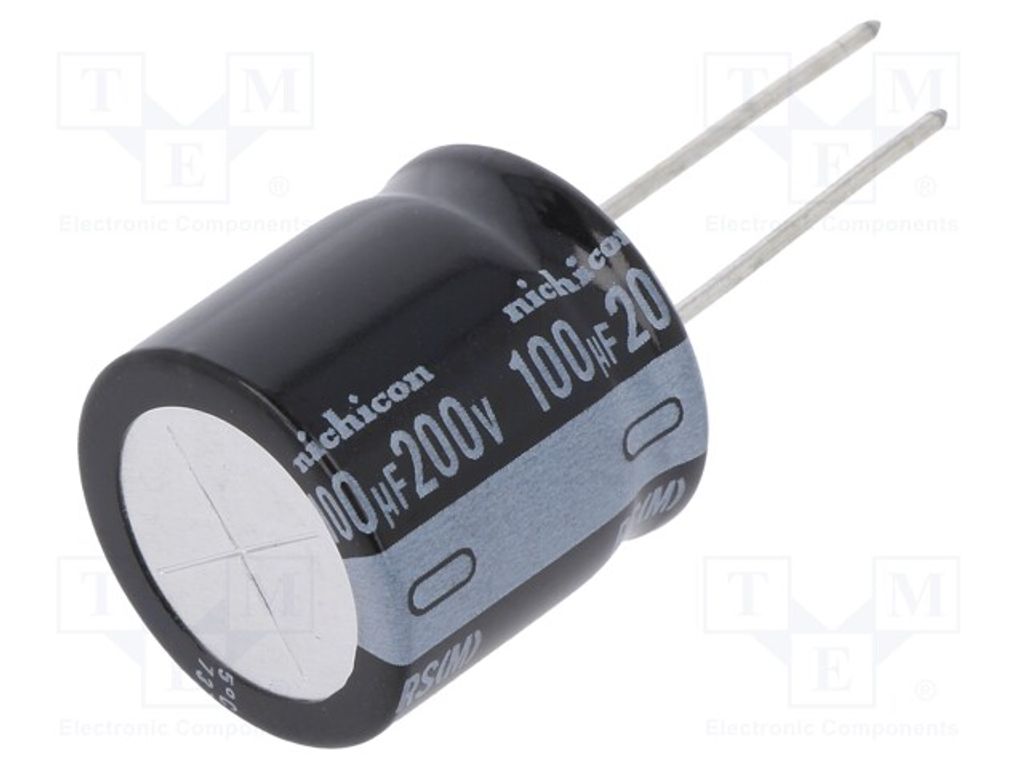 1x Kondensator: elektrolytisch 100uF THT 200VDC Ø20x20mm ±20% URS2D101MRD6 Elektr