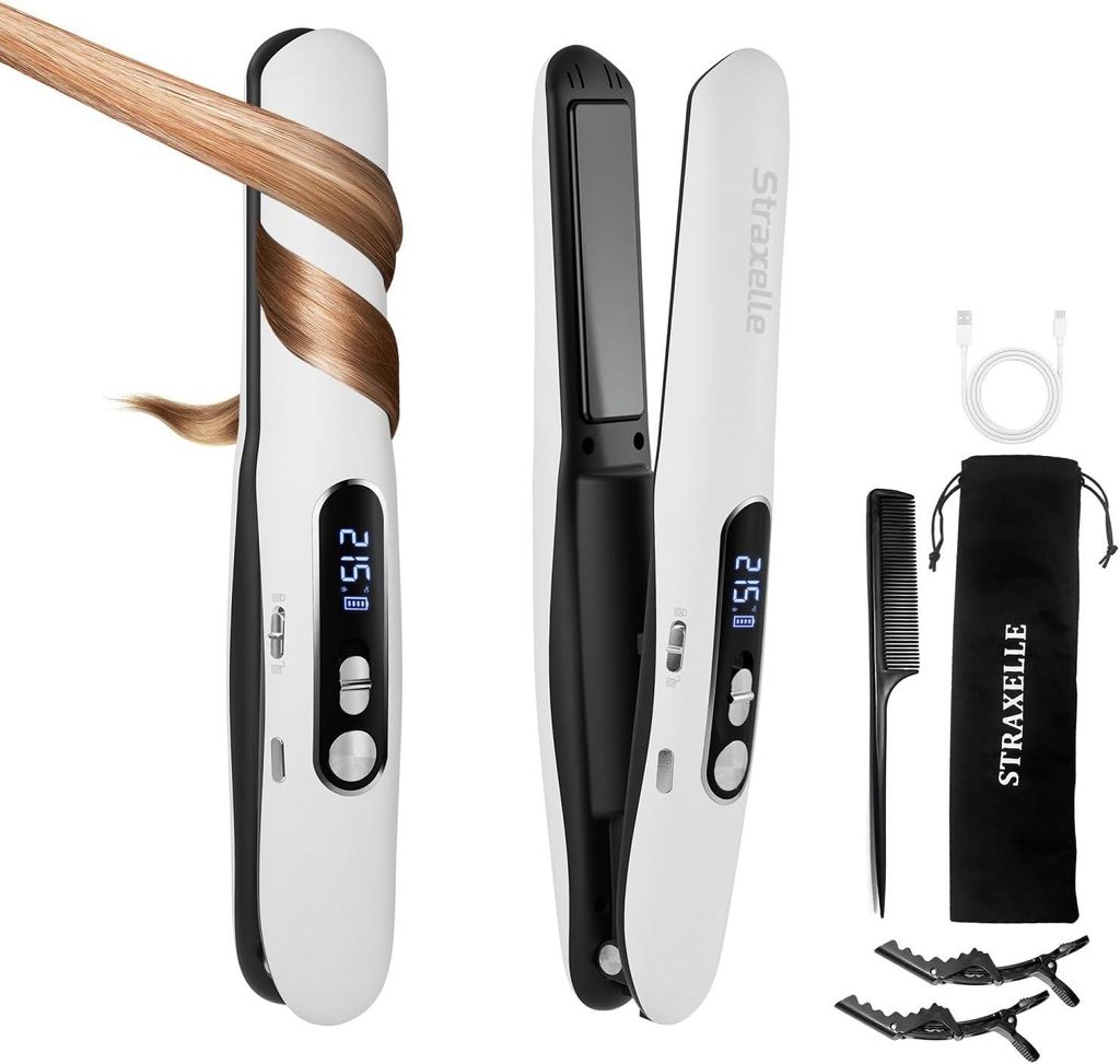 Mini Glätteisen Kabellos mit 5000mAh, 2 in 1 Glätteisen Locken und Glätten, 175°C-215°C 3 Einstellbare Temperaturen Reiseglätteisen mit LED A...