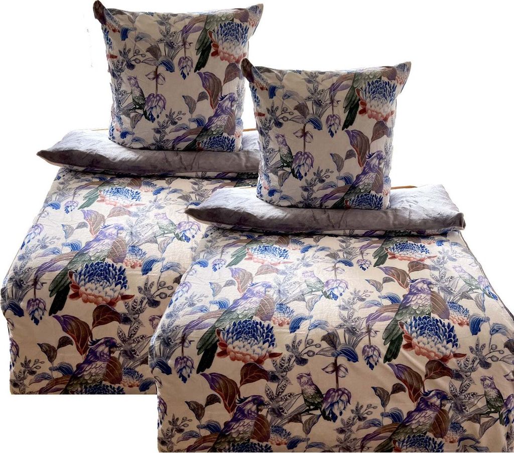 aboutyourhome bettwäsche Wendebettwäsche Winter Cashmere Touch Fleece Blumen Uni 135x200 80x80, 4tlg. / Grau