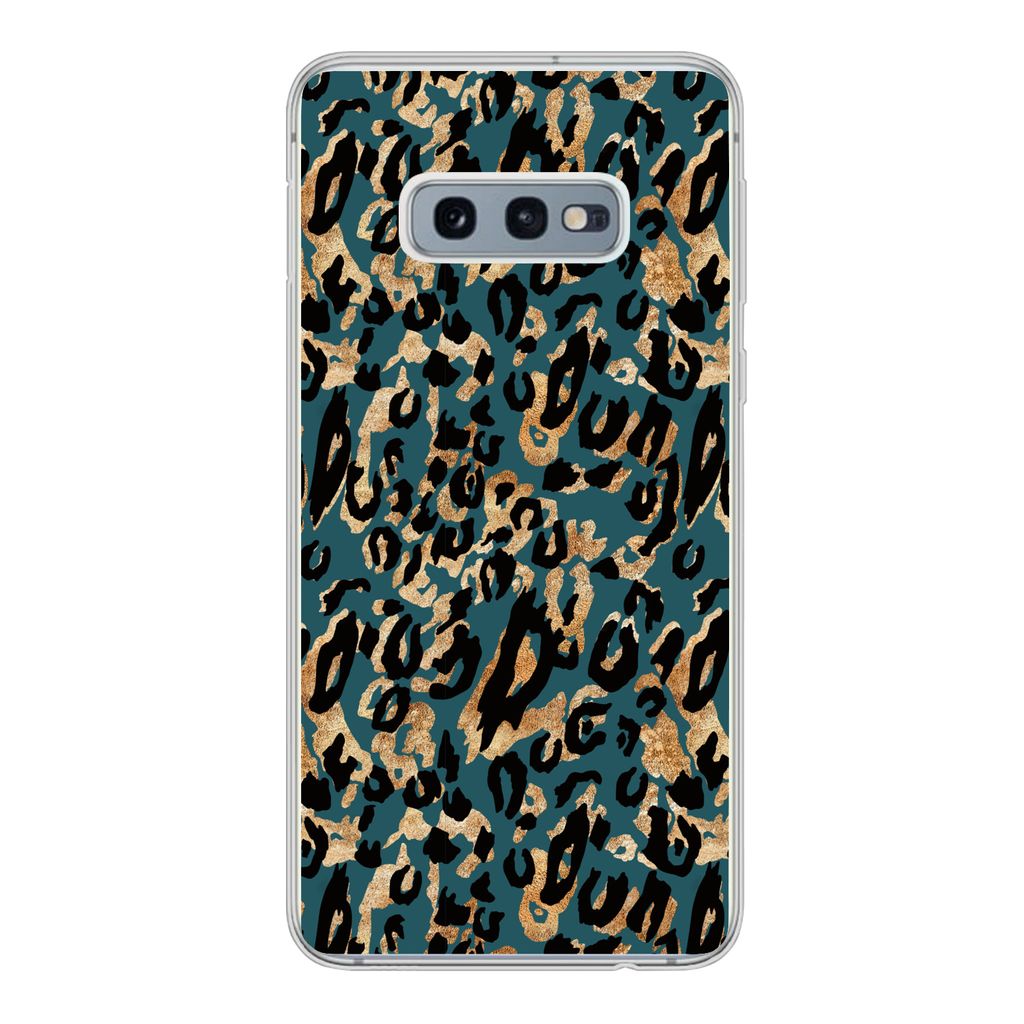 MuchoWow Handyhülle Schutzhülle Hülle für Samsung Galaxy S10e Pantherdruck - Schwarz - Braun - Türkis Silikon Softcase Handy Hülle - Handy