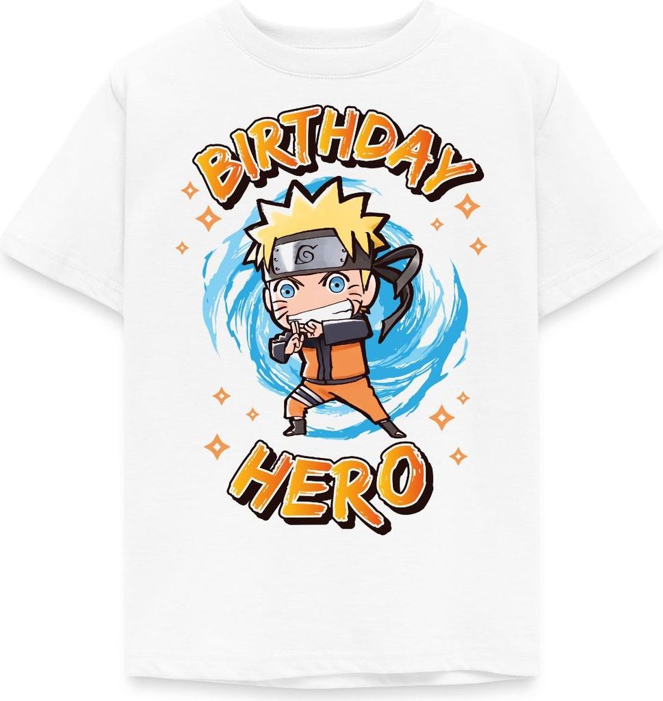 Spreadshirt Naruto Shippuden Birthday Hero Geburtstags-Design Kinder T-Shirt, 122/128 (7-8 Jahre), Weiß