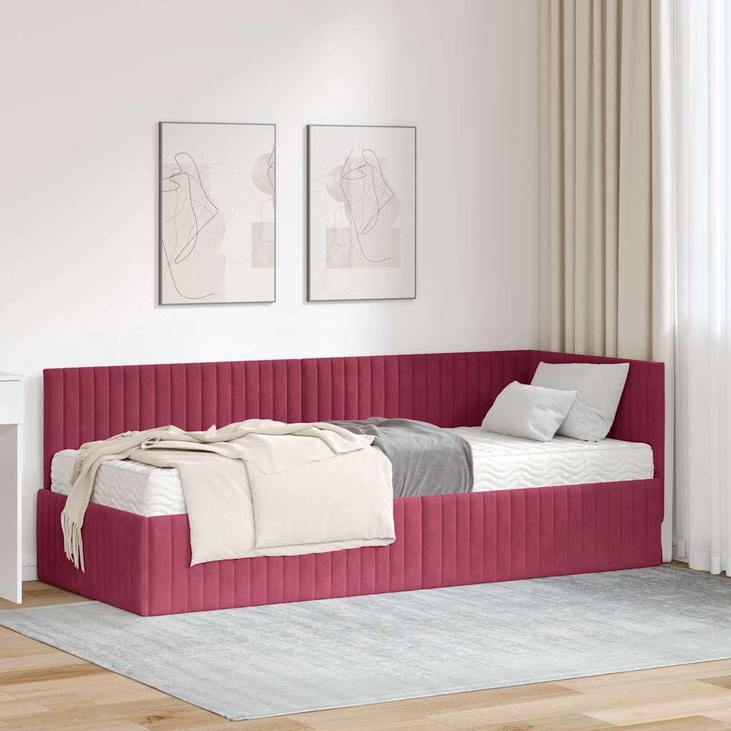 Maison Exclusive - Eckbettgestell mit Matratze mit Kopfteil 2 pcs Grün Samt