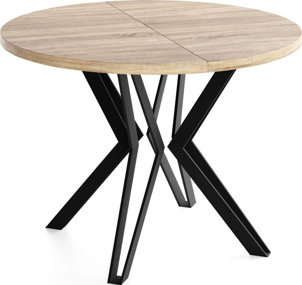 Runder Tisch für das Esszimmer - 100 oder 120 cm Durchmesser - Ausziehbarer Tisch mit Pulverbeschichteten Schwarzen Metallbeinen - Industriestil -...