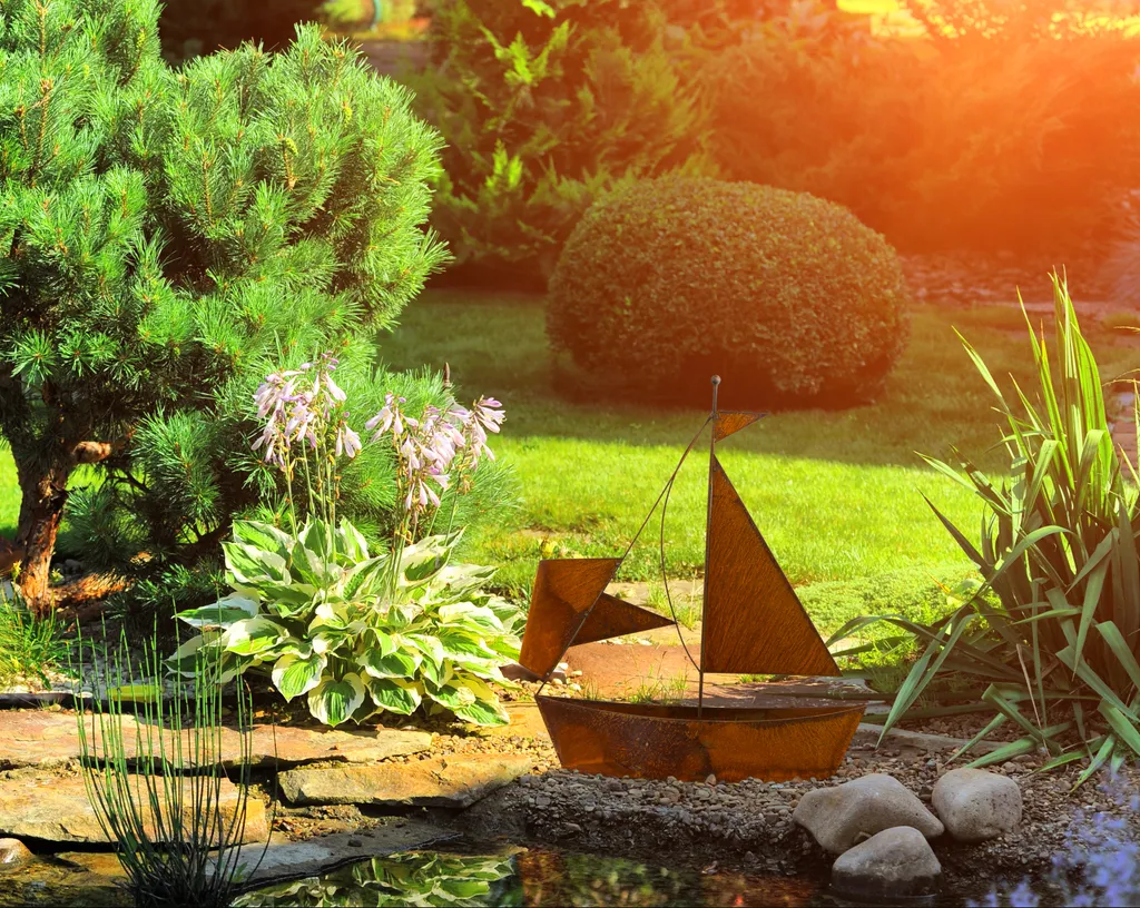Voilier à planter aspect rouille déco extérieure durable sans soin