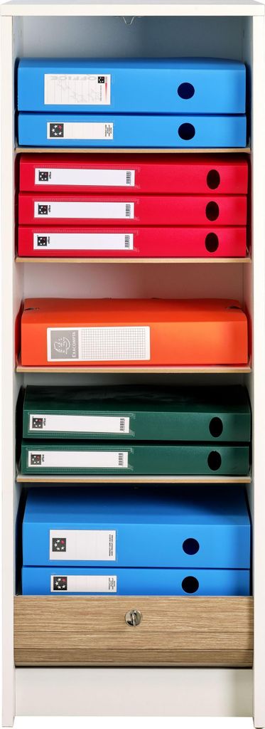 SIMMOB Rolltop Aktenschrank mit Rolladentür Abschließbar 104 x 38 x 38,5 cm, Farbe:Weiß-Eiche