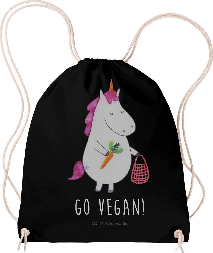 Mr. & Mrs. Panda Turnbeutel Einhorn Vegan - Schwarz - Geschenk, Veganer, Rohkost, Veganismus, Baumwollbeutel, Drawstring Bag, Gesund Leben, sportta...