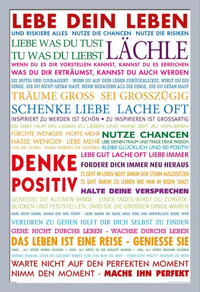 Poster motivazionale - Vivi la tua vita colorata + cornice rimovibile, Shinsuke® Maxi MDF argento, vetro acrilico