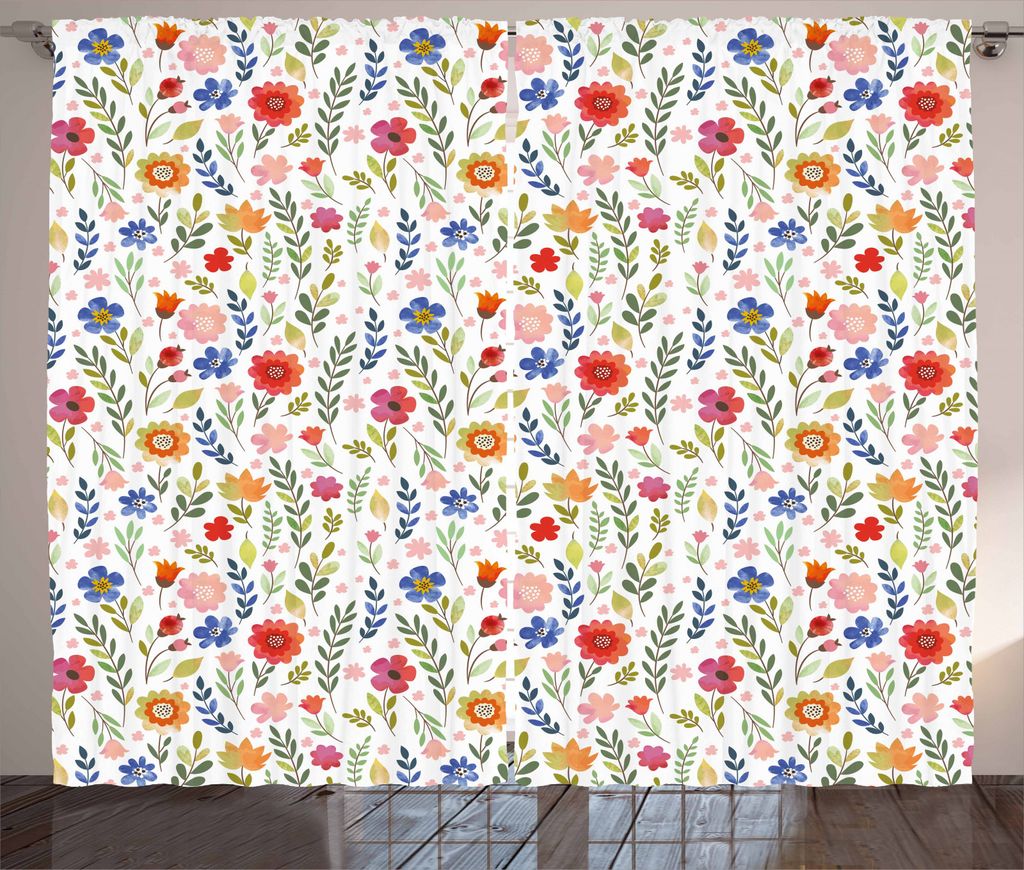 ABAKUHAUS Aquarell Rustikaler Vorhang, Blumenillustrationen, Wohnzimmer Universalband Gardinen mit Schlaufen und Haken, 280 x 245 cm, Mehrfarbig