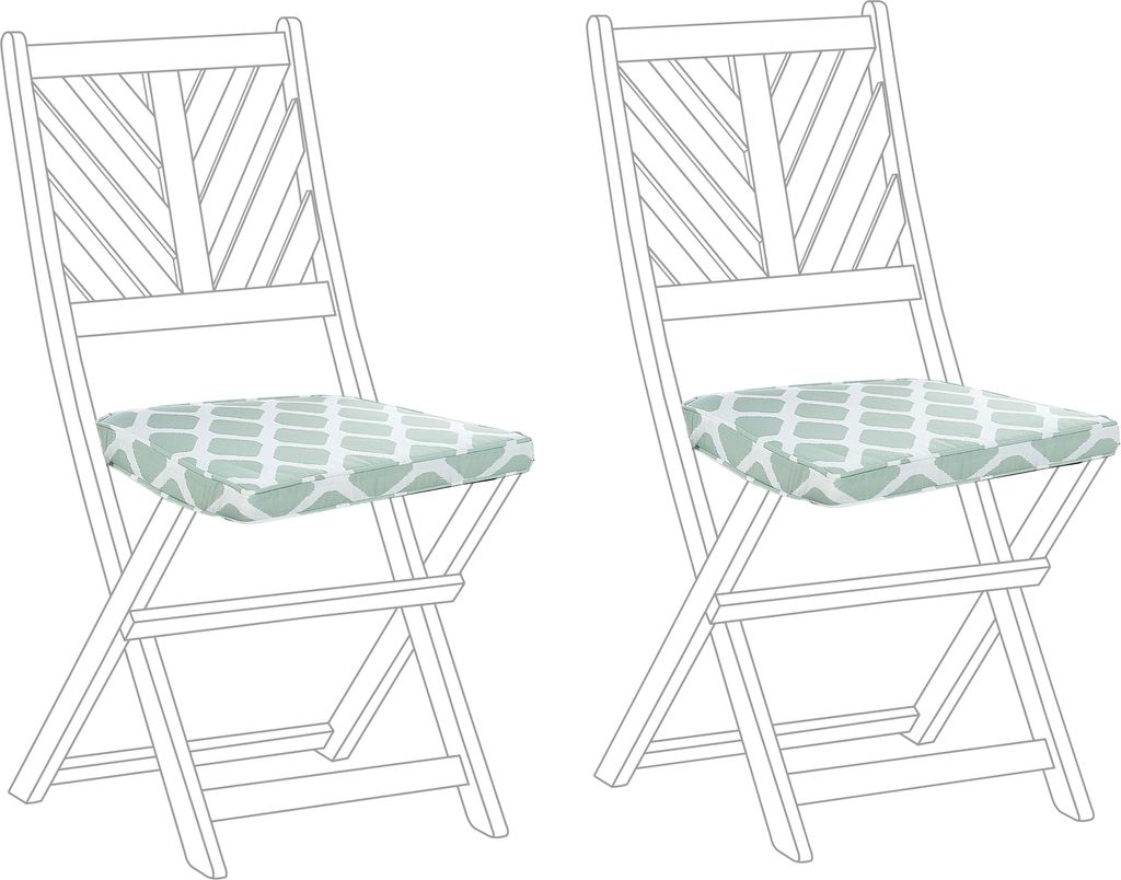 BELIANI Sitzkissen für Gartenstuhl 2er Set Grün Stoffbezug mit Reißverschluss Bindebändern 34 x 37 cm Modern Geometrisches Muster Outdoor Ausst...