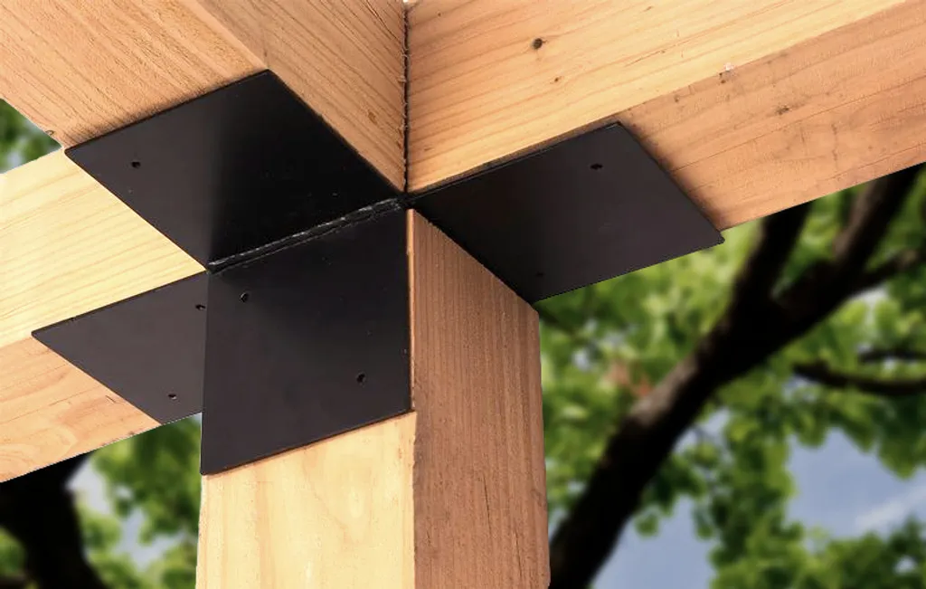 Extension Pergola : Raccord 4 Voies pour Poteau 20x20 cm Noir Ouvert