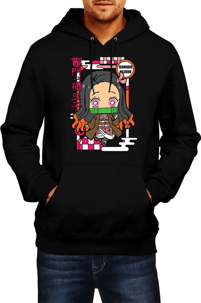 Herren Kapuzenpullover Demon Anime Slayer Kimetsu No Yaiba Chibi Nezuko Kamado, Man M / Schwarz