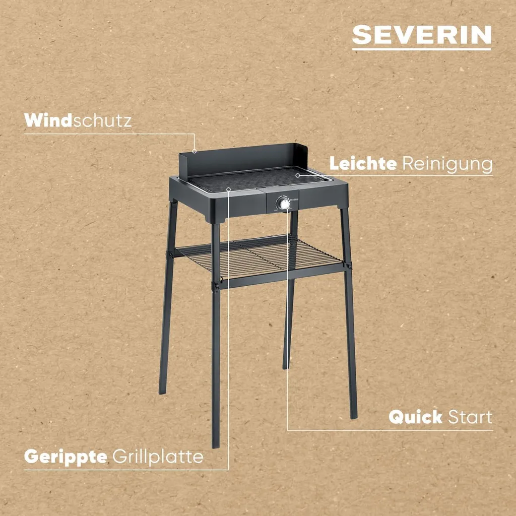 Barbecue Électrique de Table ou sur Pieds Severin Noir 2200W Polyvalent