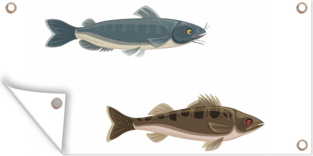 MuchoWow 80x40 cm Outdoor-Poster Gartendeko Sichtschutz Garten Poster für den Garten Eine Illustration von sechs farbigen Fischen