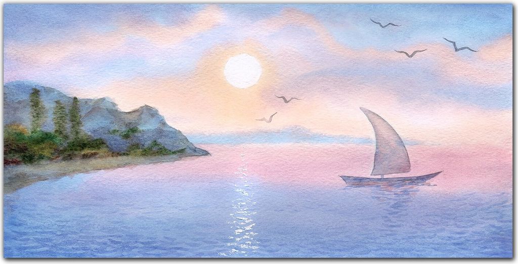 Coloray Bild aus Leinwand 140x70 Leinwand Dekoration - Aquarellen Boot Meer