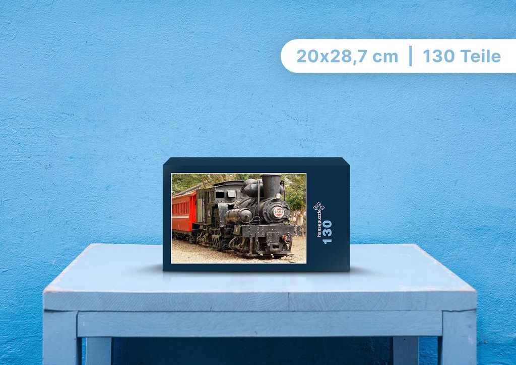 hansepuzzle 100925 - Lokomotive Puzzle, 130 Teile, Fortbewegung, 28,7 x 20,0cm mit hochwertiger Aufbewahrung, Kartonbox & Beutel