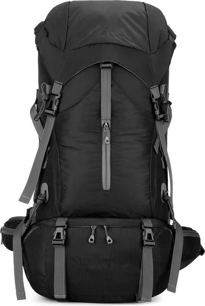 Wanderrucksack 70 Liter, großes Volumen, für Trekking, Camping & Reisen, schwarz, Outdoor Rucksack für Herren & Damen, Trekkingrucksack
