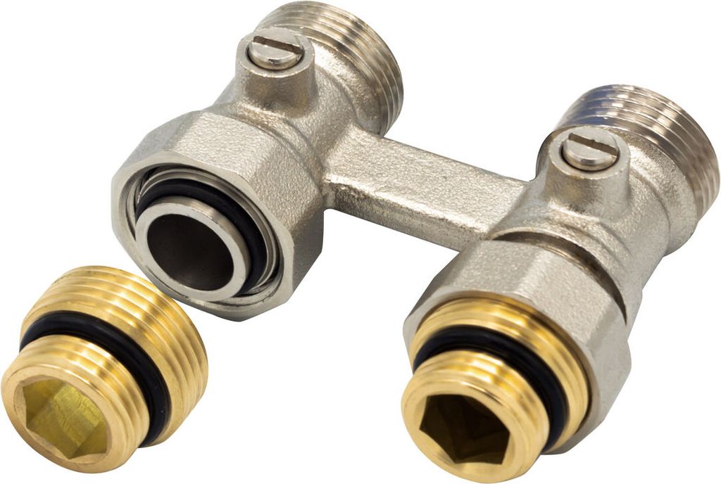 Hahnblok, rechte doorvoering, 3/4" AG x 1/2" Euroconus, Productafbeelding 