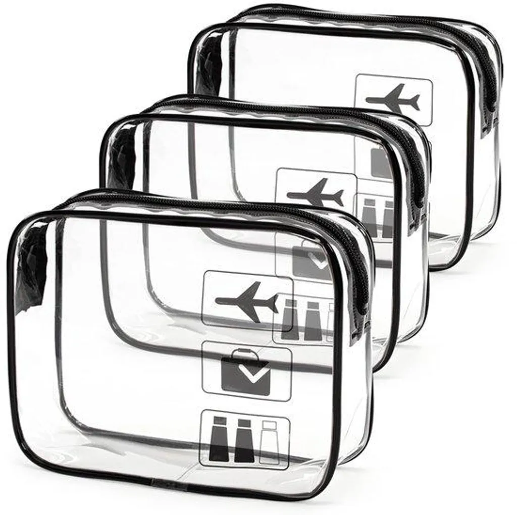 Trousse de toilette transparente homologuée avion - Set de 3 sacs cabine