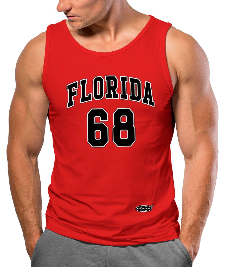 Herren Tank-Top Print Florida 86 Trikot College Style Basketball Sport Muskelshirt Neverless rot XL