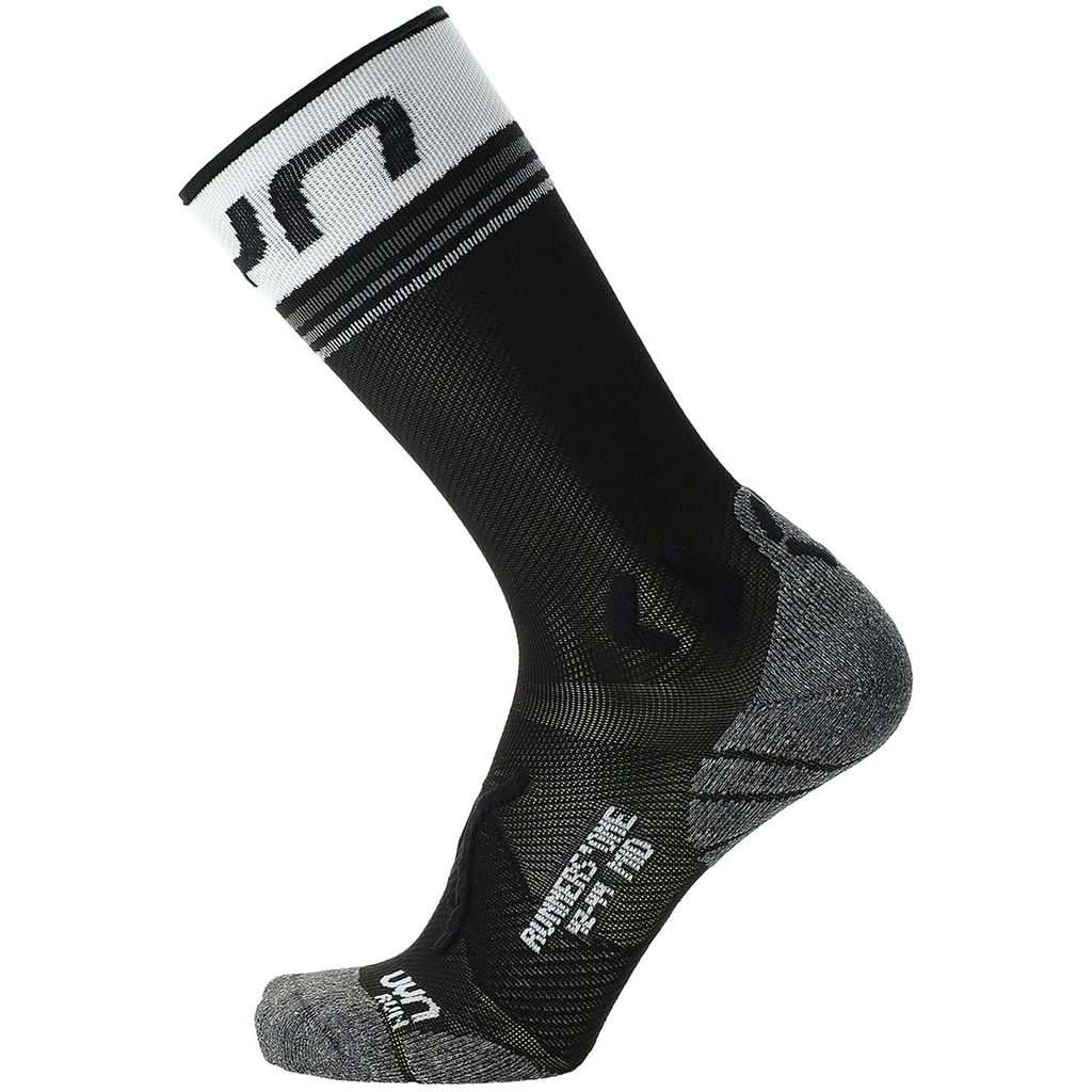 UYN Herren Running Socken - One Mid Socks, Crew Socken, Polyamide, Logo Schwarz/Weiß 42-44
