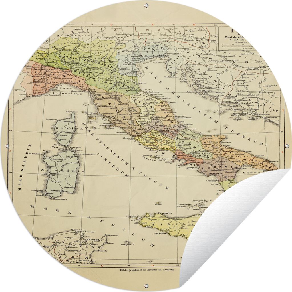 MuchoWow Gartenposter Outdoor-Poster Rund Antike Landkarte von Italien Ø 120 cm Gartendeko Rundes Poster draußen