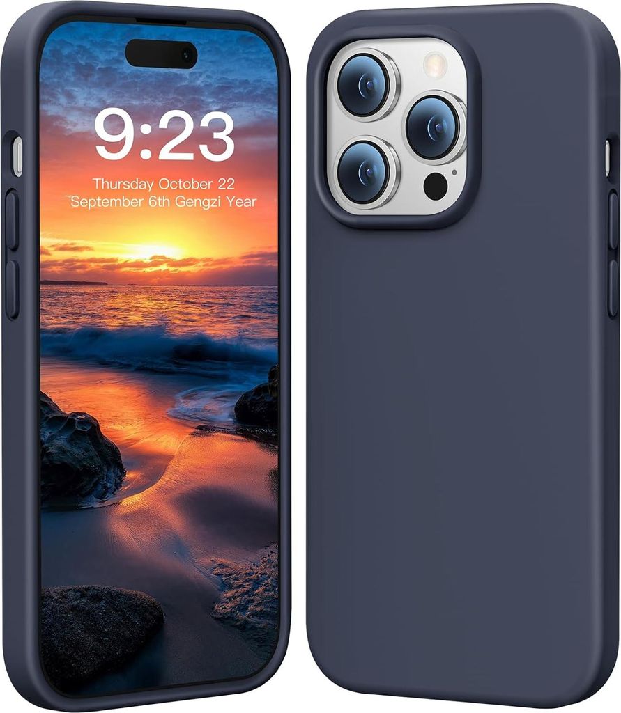 Hülle für Apple iPhone 14 Pro Silikon, solide marineblaue Rückseite