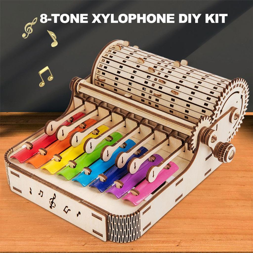 8-Ton-Xylophon-Klavier-Bausatz, 8-Noten-bunte Handkurbel, Vintage-Glockenspiel-Sets aus Holz, Holz-Percussion-Musikinstrument für Kinder ab 14 Jahren