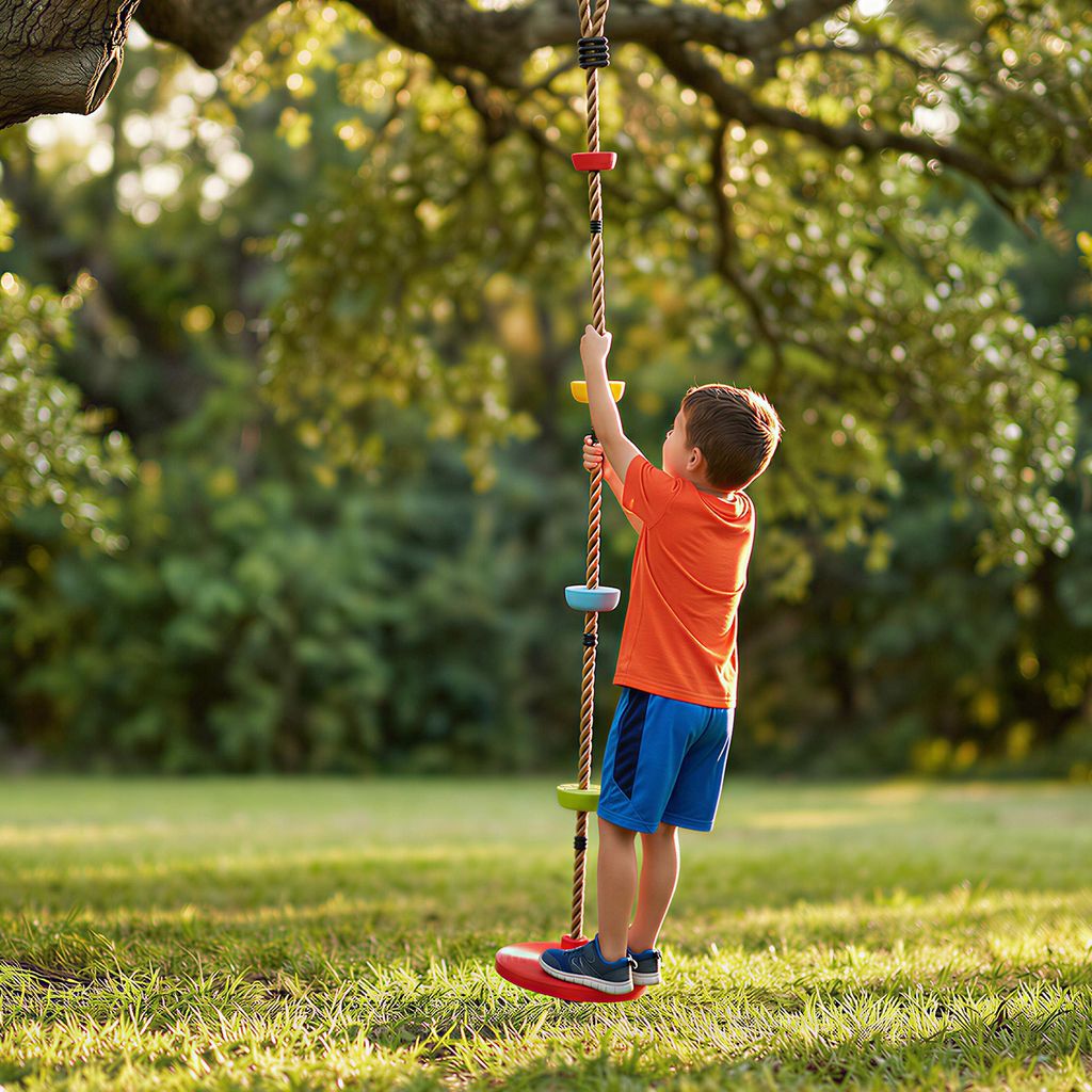 Kletterseil Schaukel Baum Kinderschaukel mit Plattform Scheibenschaukel Sitz Outdoor Spielset für 3-8 Jahre Kinder Rot, für Outdoor und Garten