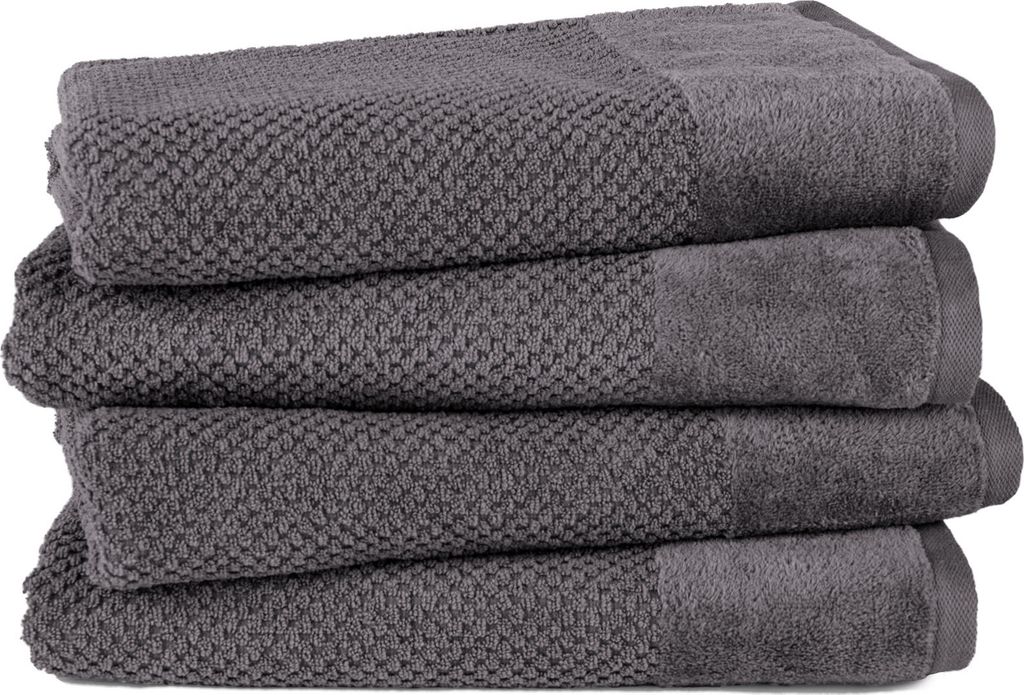 Pure Label 4-TLG. Badetücher Set mit Anhängeschlaufe aus 100% Baumwolle, saugstark und weich| 4 Badetücher aus Baumwolle 70x140 cm, Anthrazit - ...