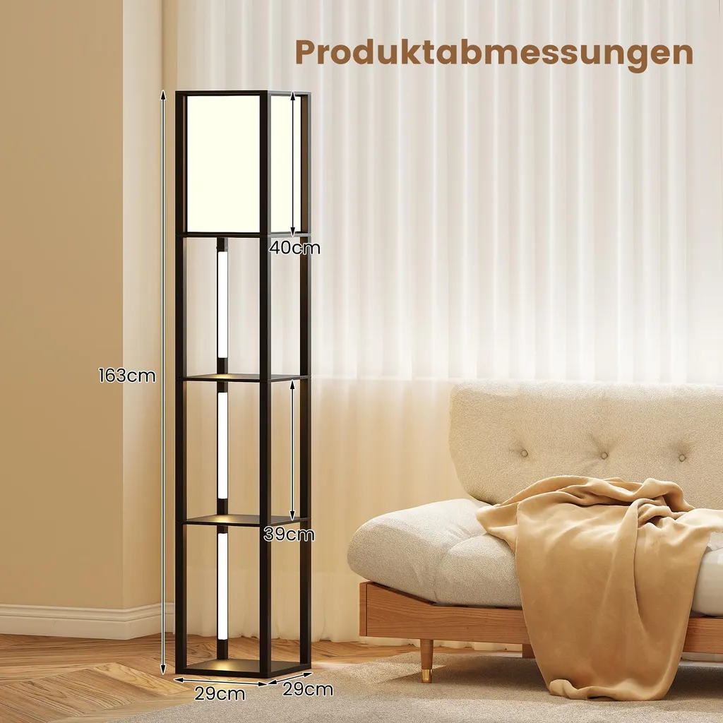 Lampe sur pied étagère moderne en bois avec éclairage LED variable - 3