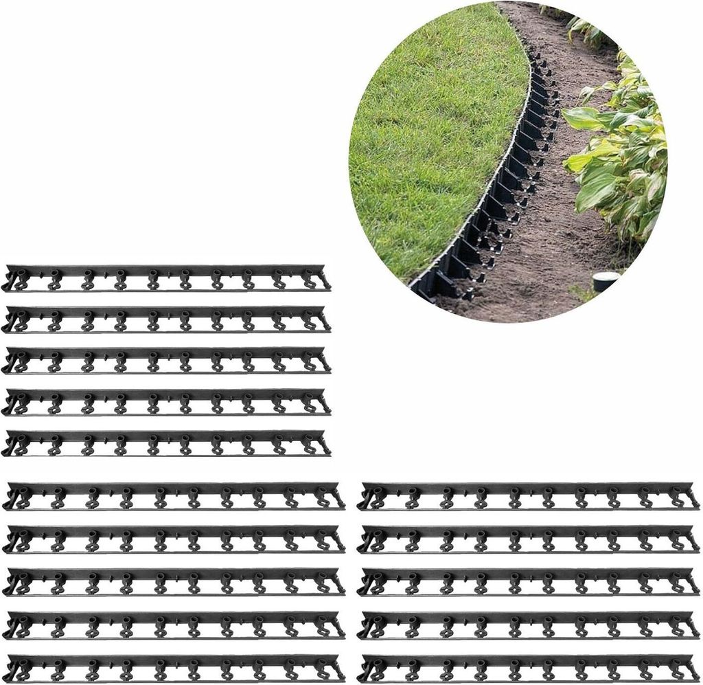 20er Set Rasenkante aus Kunststoff 20m | Beeteinfassung | Beetumrandung | Beetbegrenzungen | Palisaden Kunststoff