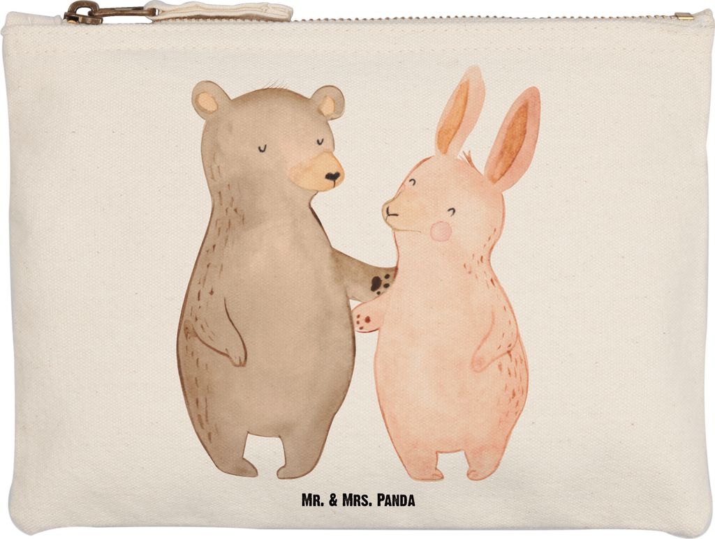 Mr. & Mrs. Panda Kosmetiktasche Bär und Hase Umarmen Größe M - Weiß - Geschenk, kosmetiktäschchen, pencil case, Schlampermäppchen, Liebe, Kul...