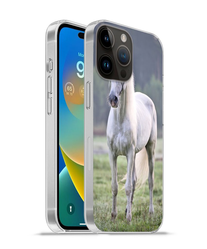 MuchoWow Handyhülle Schutzhülle Hülle für Apple iPhone 14 Pro Max Pferd - Licht - Morgen Silikon Softcase Handy Hülle - Hardcover
