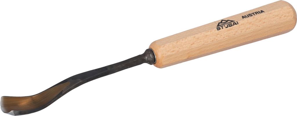 STUBAI Stemmeisen Stechbeitel Serie 52 - Form 30 | Gekröpftes Hohleisen 14 mm, mit Holzgriff, für Figurenarbeiten, Darstellung von welligem Haar ...