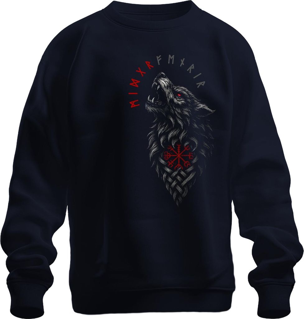 Wikinger Vegvisir Wolfsrune keltischer Knoten nordisch Fenrir Uni Sweatshirt Pullover, Navy, S
