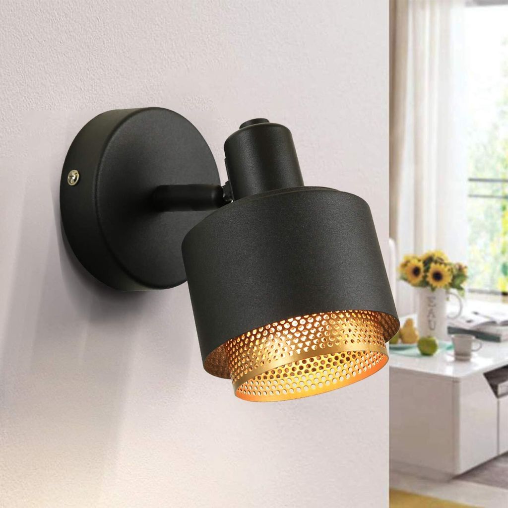 ZMH Wandleuchte Schwarz Retro Deckenleuchte mit drehbarem Strahler Deckenleuchte Vintage E14 Metall 25W