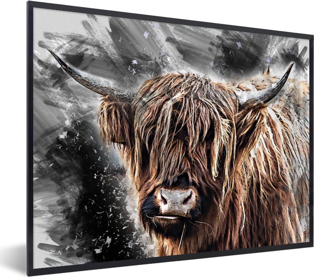 MuchoWow Gerahmtes Poster Schottischer Highlander - Tiere - Farbe 40x30 cm - Poster mit Schwarzem Bilderrahmen Wandposter Rahmen Foto Bilder - Ku...
