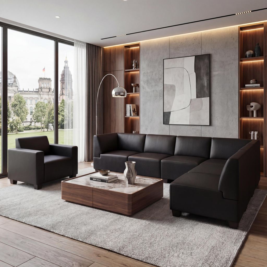 Modular Sofa-System Couch-Garnitur Lyon 6-1, Kunstleder schwarz