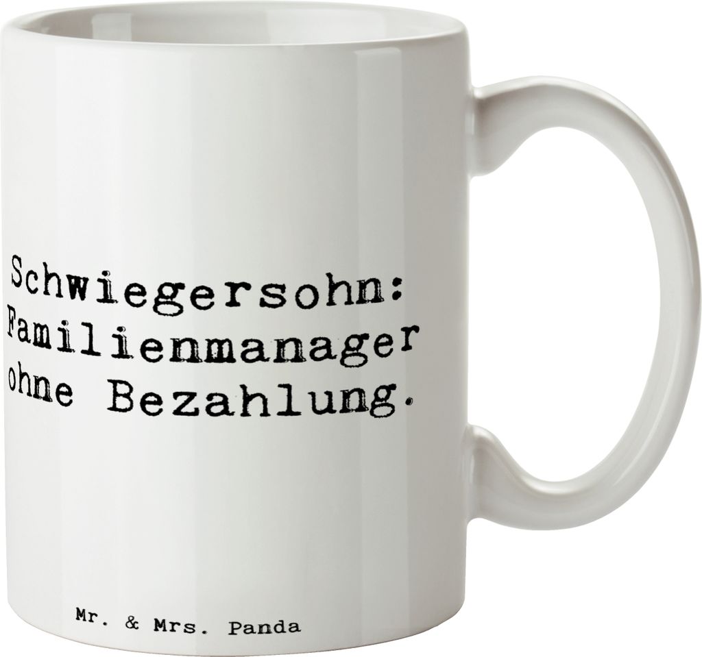 Mr. & Mrs. Panda Tasse Spruch Schwiegersohn Manager - Weiß - Geschenk, kaffeebecher bedruckt, Familienleben, unbezahlt, Humor, Trinkbecher, Weihna...