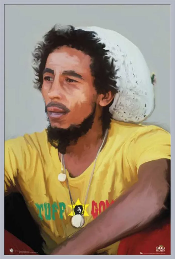 Décoration murale Bob Marley : Affiche encadrée argent Shinsuke 61x91 cm