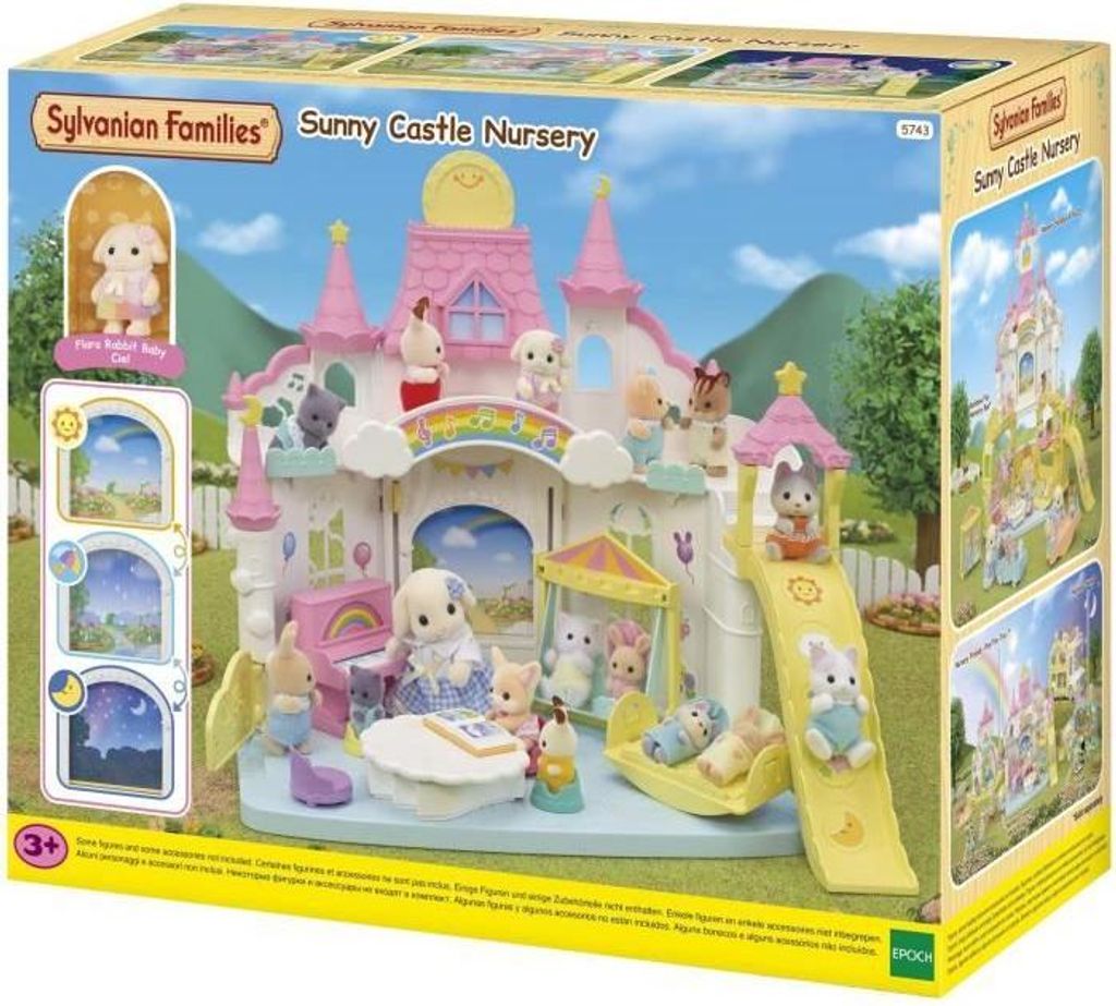 Sylvanian Families Puppe, Sonnige Kinderkrippe, Mehrfarbig, Inklusive Baby Widderkaninchen, Spielset mit Zubehör